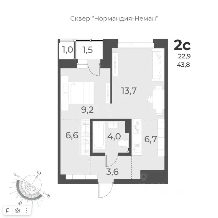 2-к кв. Новосибирская область, Новосибирск ул. Аэропорт, 49/1 (43.8 м) - Фото 1