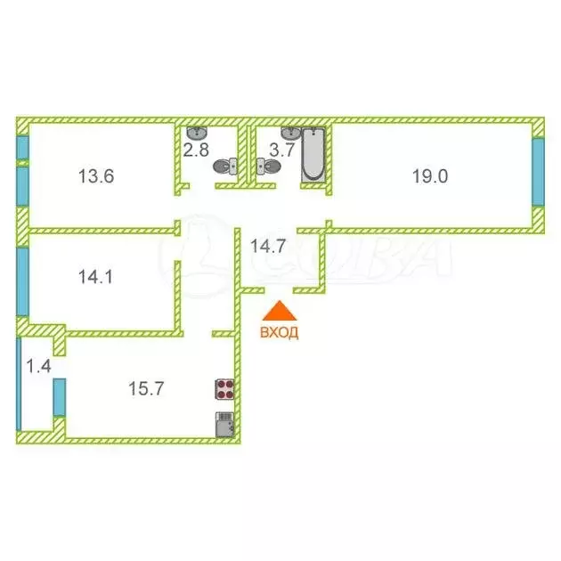 3-комнатная квартира: Тюмень, Полевая улица, 117к4 (82.3 м) - Фото 0