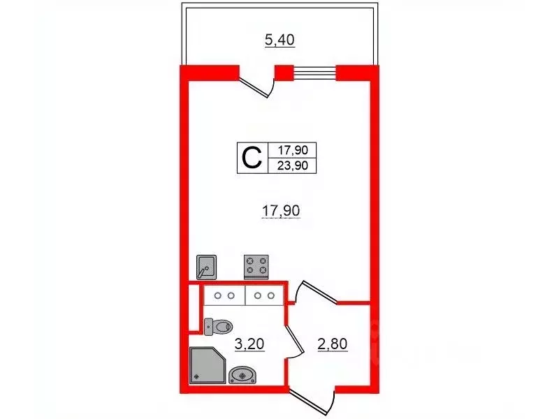 Студия Санкт-Петербург Комендантский просп., 66к7 (23.9 м) - Фото 1