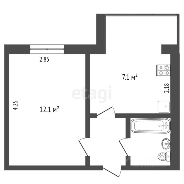 1-к кв. Омская область, Омск ул. Кирова, 4 (25.2 м) - Фото 1