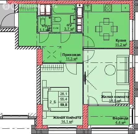 2-комнатная квартира: Владивосток, жилой комплекс Каштановый двор ... - Фото 1