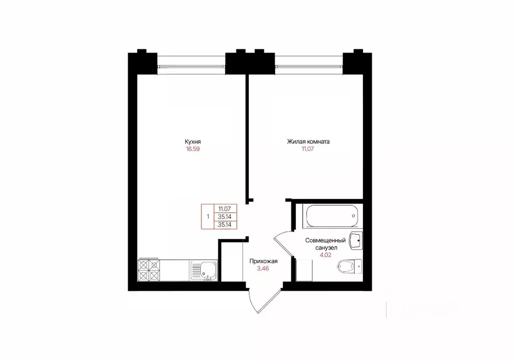 1-к кв. Татарстан, Казань Лето жилой комплекс (35.14 м) - Фото 1