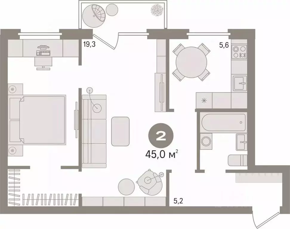 2-к кв. Свердловская область, Екатеринбург пер. Короткий, 4 (45.0 м) - Фото 2