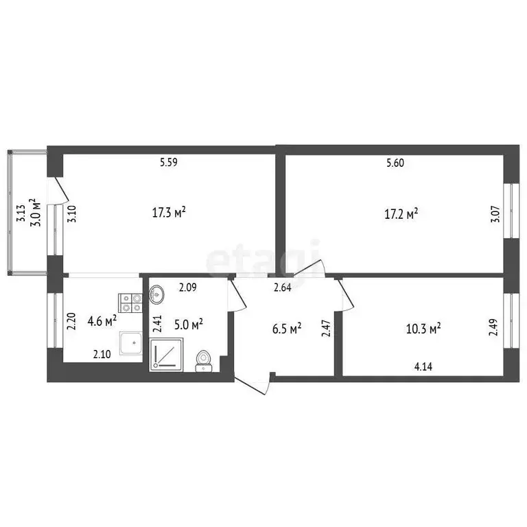 3-комнатная квартира: Томск, улица Смирнова, 40/2 (60.9 м) - Фото 1