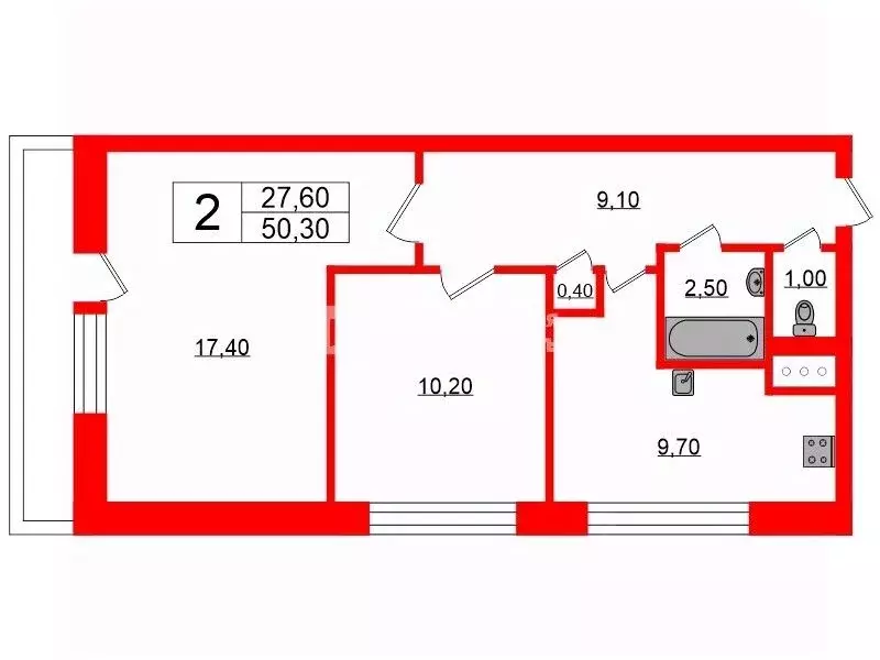 2-к кв. Санкт-Петербург Серебристый бул., 12К1 (50.3 м) - Фото 1