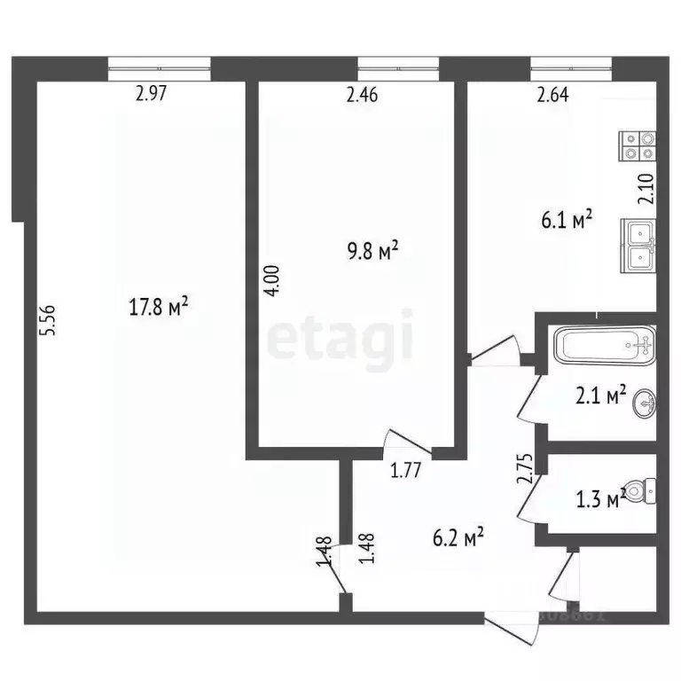 2-к кв. Томская область, Северск Коммунистический просп., 100 (44.1 м) - Фото 2