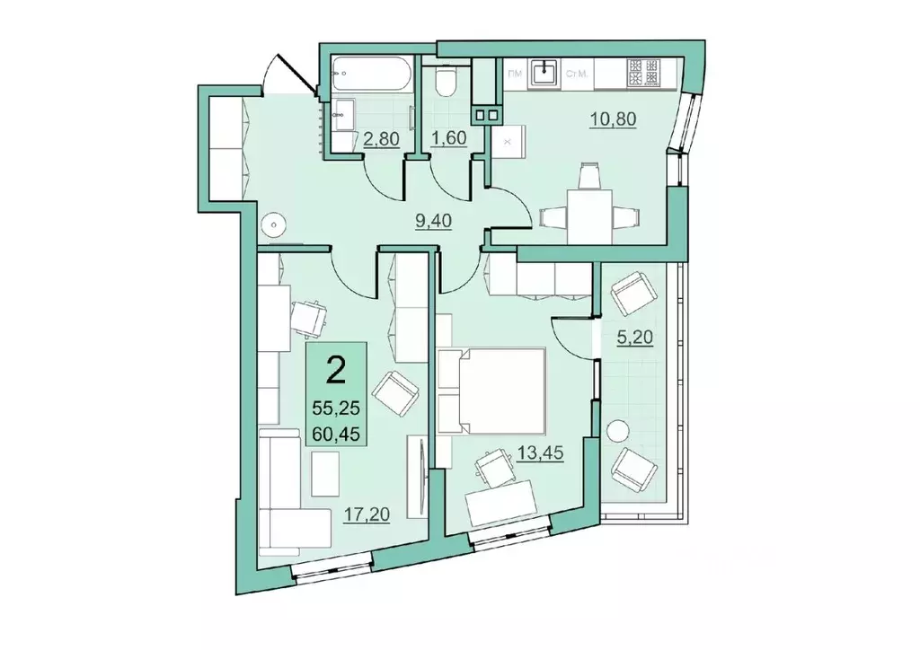 2-к кв. Саратовская область, Балаково Комсомольская ул., 65 (55.25 м) - Фото 0