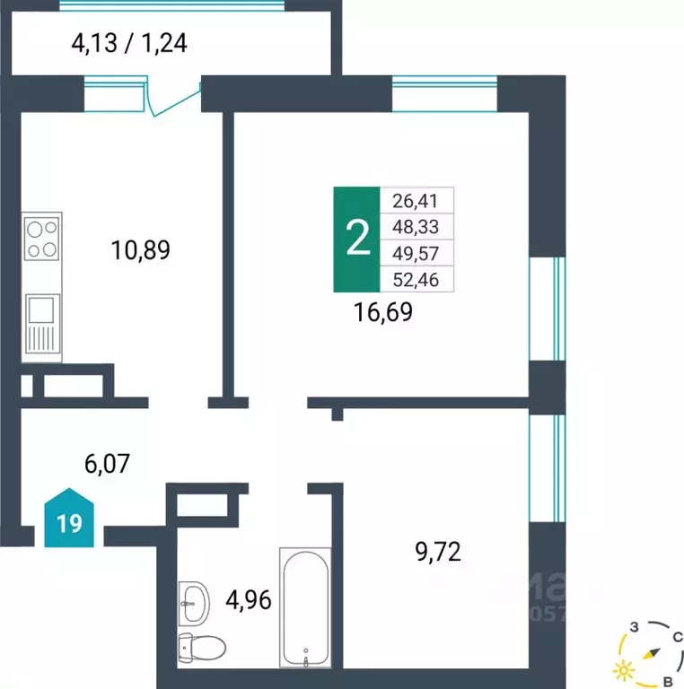 2-к кв. Забайкальский край, Чита ул. Бабушкина, 42Б (49.57 м) - Фото 0
