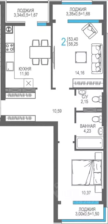 2-к кв. Крым, Алушта На Фонтанке жилой комплекс (58.25 м) - Фото 1