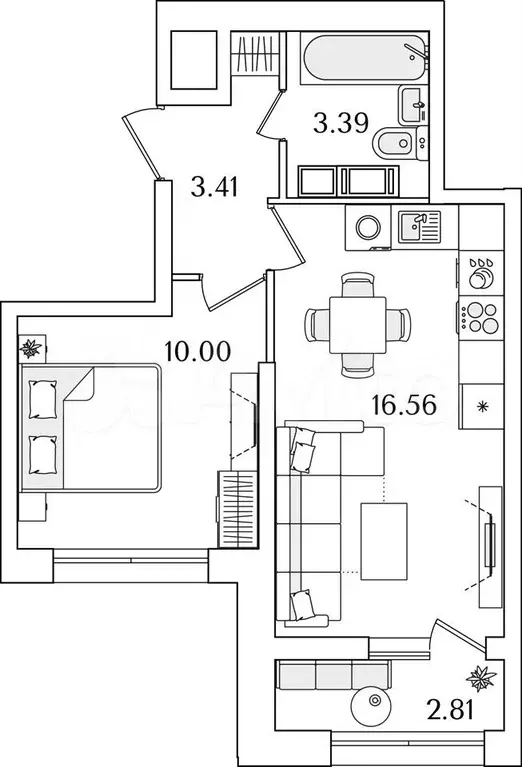 1-к. квартира, 34,8 м, 12/22 эт. - Фото 1