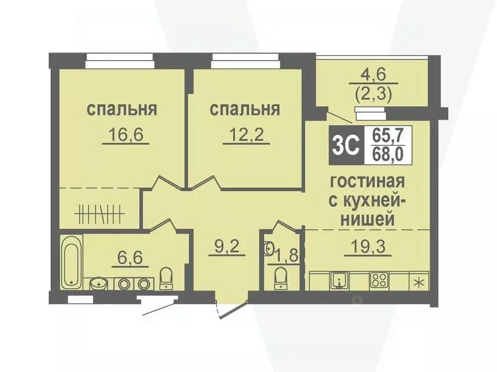 3-к кв. Новосибирская область, Кольцово рп, 5-й мкр  (68.0 м) - Фото 0