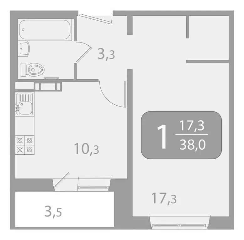1-комнатная квартира: Томск, улица Пришвина, 50 (38.04 м) - Фото 1