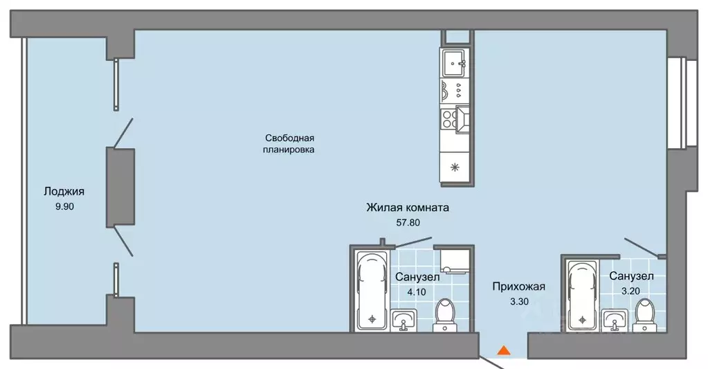 Студия Пермский край, Пермь ул. Дзержинского, 31Б (73.0 м) - Фото 1