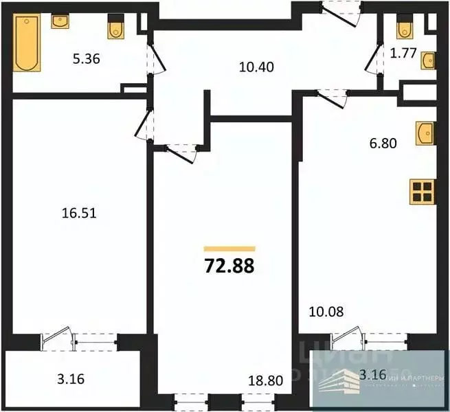 2-к кв. Воронежская область, Воронеж Московский просп., 138 (72.9 м) - Фото 0