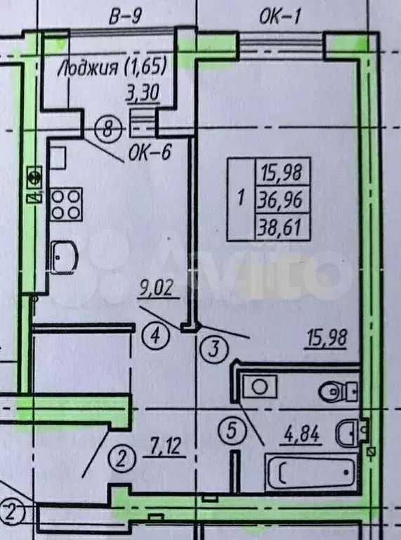 1-к. квартира, 37 м, 1/9 эт. - Фото 0