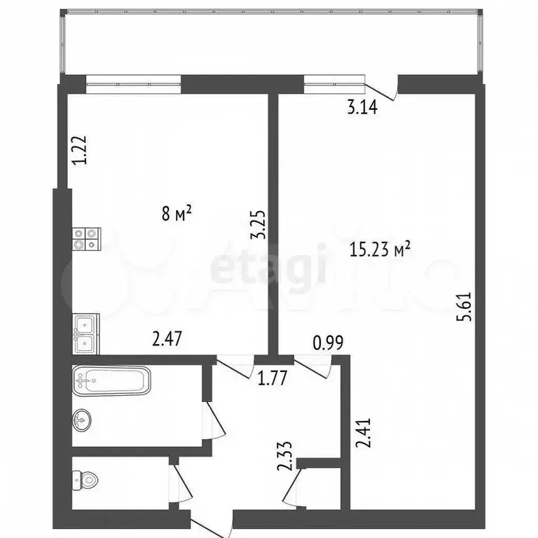 1-к. квартира, 30,9 м, 3/9 эт. - Фото 0