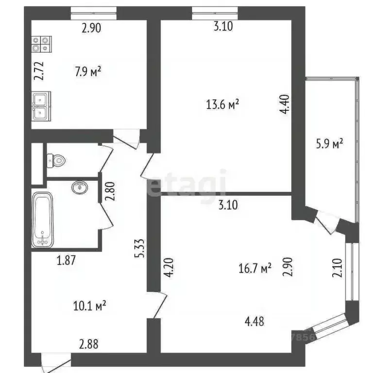 2-к кв. Санкт-Петербург Наличная ул., 15к2 (53.5 м) - Фото 2