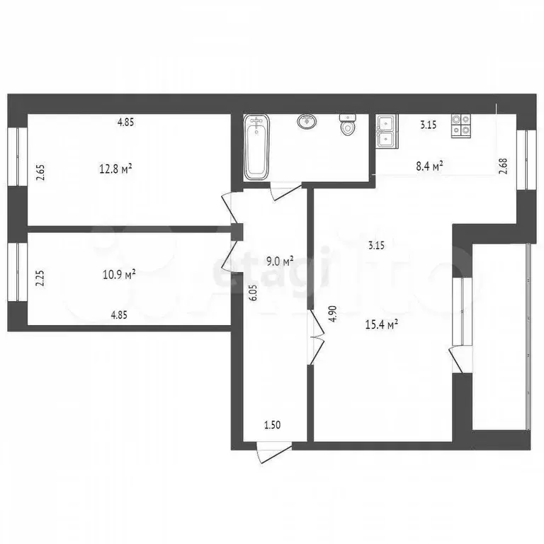3-к. квартира, 61,5 м, 2/9 эт. - Фото 0