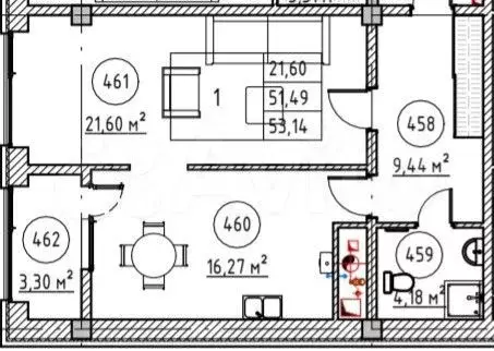 2-к. квартира, 55 м, 5/12 эт. - Фото 1