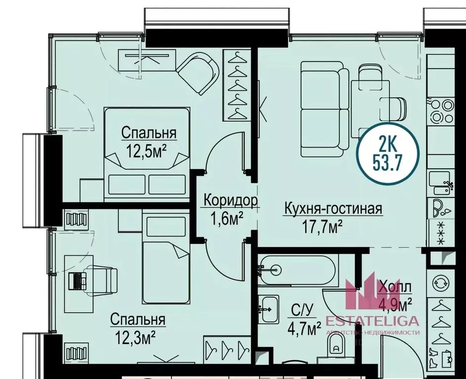 2-к кв. Москва Волгоградский просп., 32/5к2 (52.9 м) - Фото 2