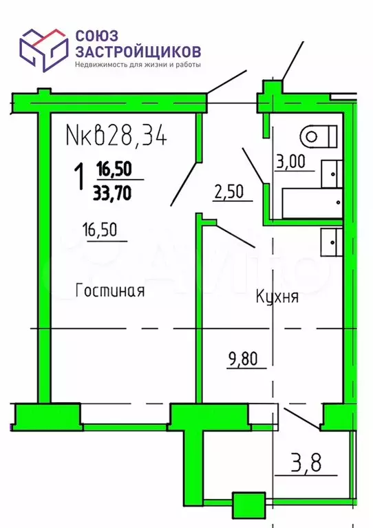 1-к. квартира, 38 м, 1/3 эт. - Фото 0