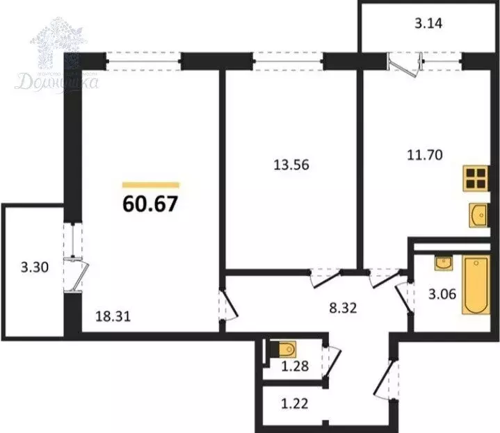 2-комнатная квартира: Воронеж, Острогожская улица, 156/1 (60.67 м) - Фото 1