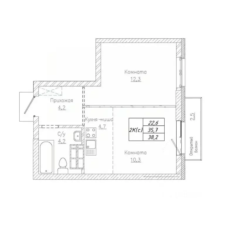 2-к кв. Новосибирская область, Новосибирск Тульская ул., 74 (38.2 м) - Фото 0