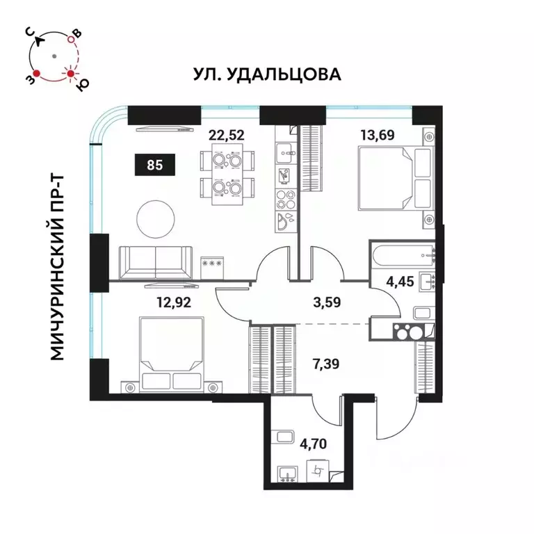 3-к кв. Москва Инноватор жилой комплекс, кА (69.26 м) - Фото 0