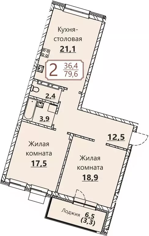 2-комнатная квартира: Чебоксары, квартал Старый город (79.6 м) - Фото 0