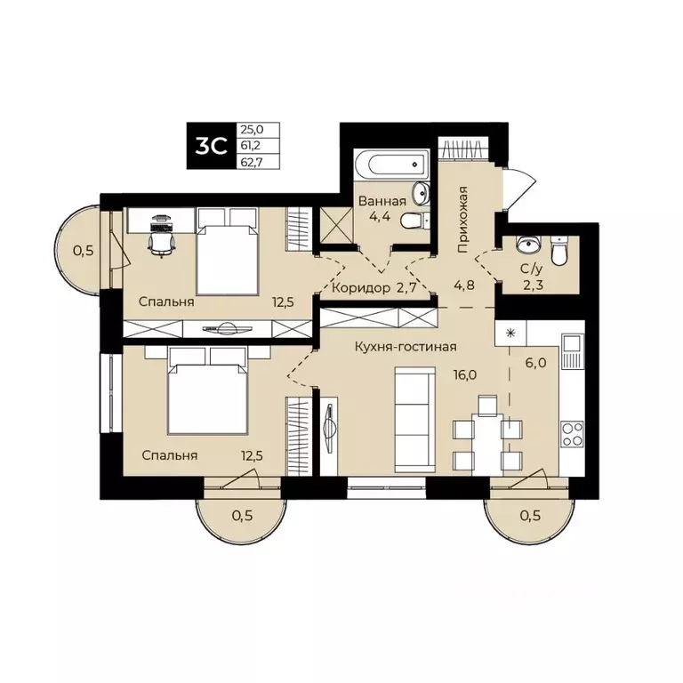 2-к кв. Башкортостан, Уфа ул. Ленина, 192 (62.7 м) - Фото 1