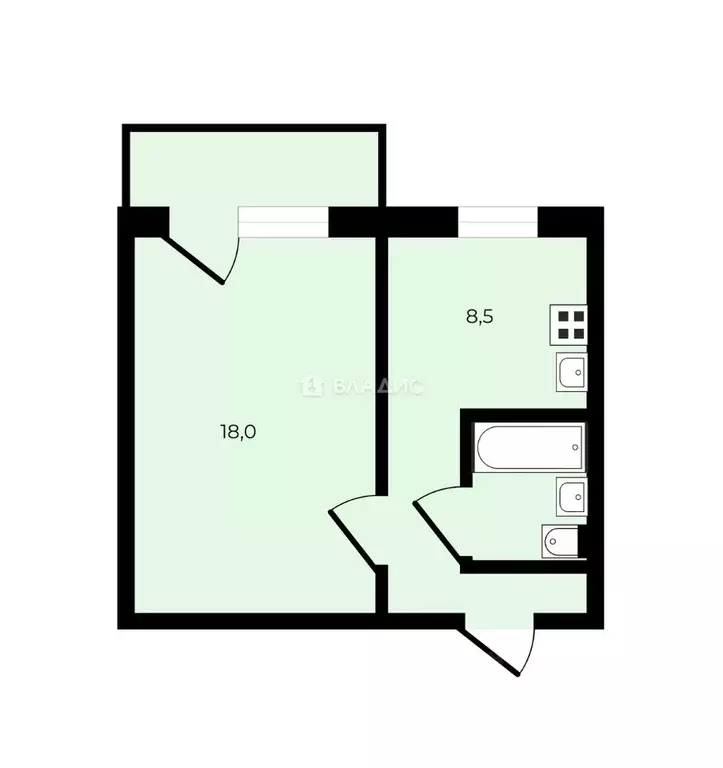 1-к кв. Владимирская область, Владимир ул. Василисина, 5 (32.7 м) - Фото 2