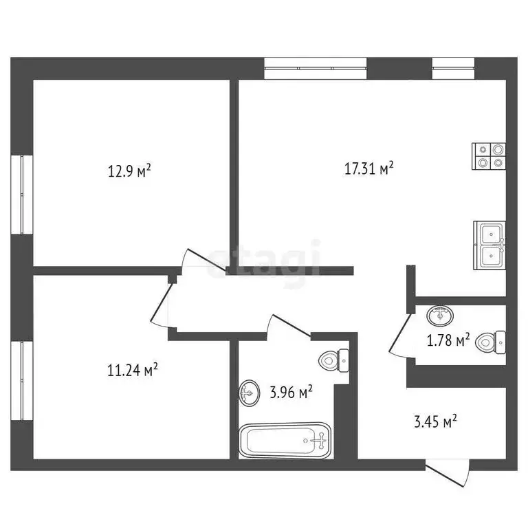 2-комнатная квартира: Тюмень, улица Судостроителей, 48 (56.36 м) - Фото 1