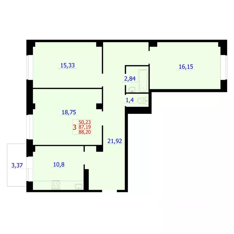 3-к кв. Красноярский край, Красноярск Северное ш. (85.85 м) - Фото 0