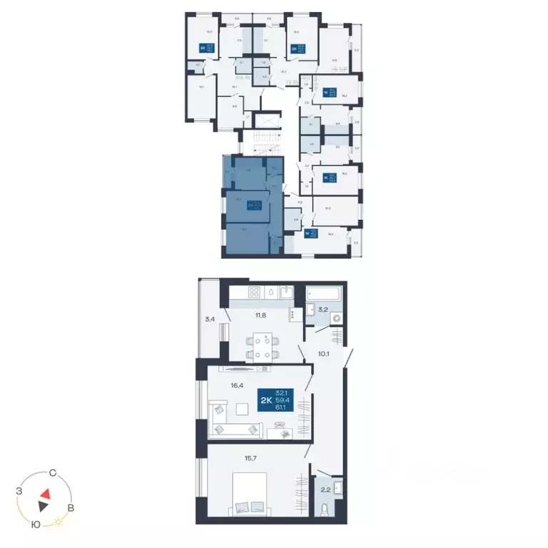 2-к кв. Ленинградская область, Кингисепп пер. Юности, 4 (52.0 м) - Фото 1