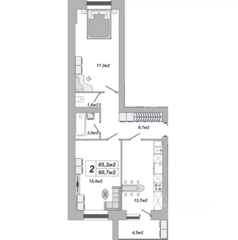 2-к кв. Тамбовская область, Тамбов ул. Чичерина, 7/3 (65.2 м) - Фото 1