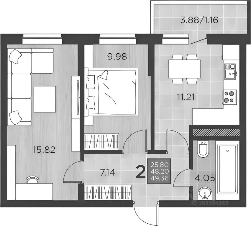 2-к кв. Краснодарский край, Краснодар ул. Командорская, 15/1 (50.0 м) - Фото 1