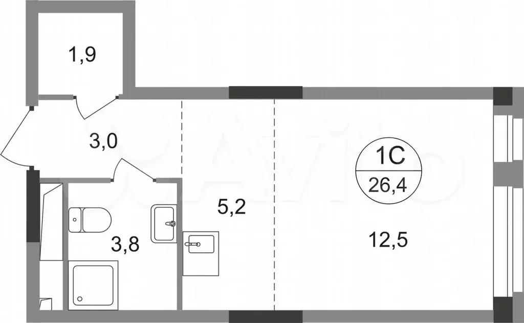 Квартира-студия, 26,4 м, 8/19 эт. - Фото 0