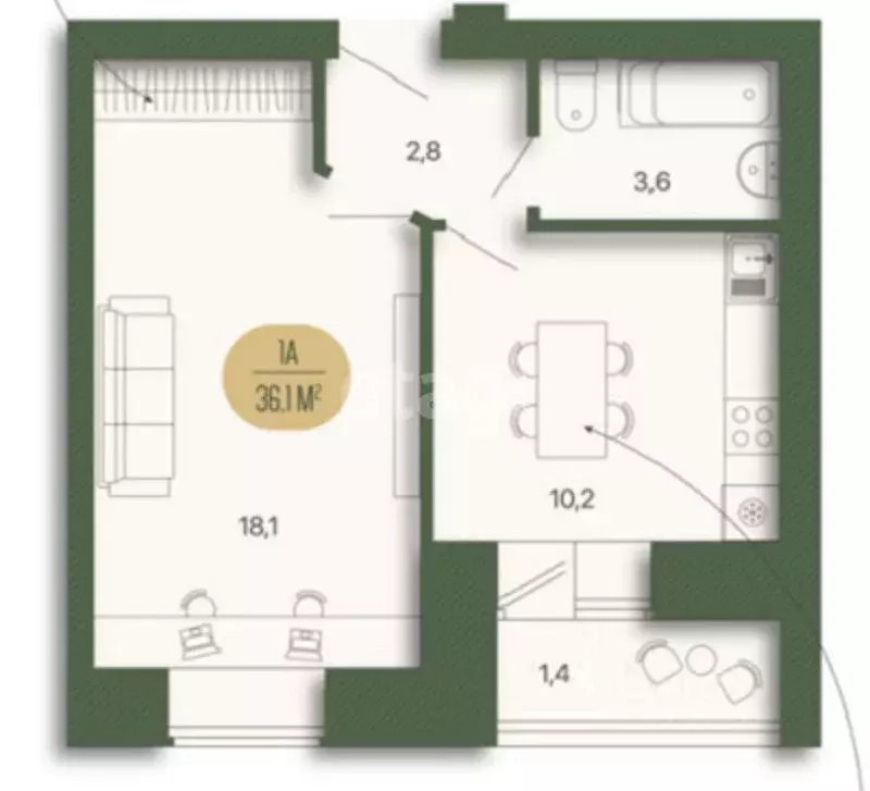 1-к кв. Татарстан, Казань Маршрутная ул., 15к1 (36.1 м) - Фото 2