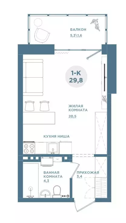 Квартира-студия: Красноярск, Свердловская улица, 6Е (29.8 м) - Фото 0