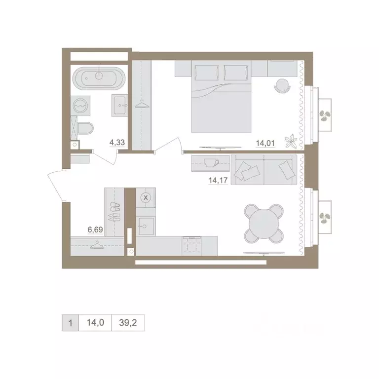1-к кв. Башкортостан, Уфа бул. Яркий (39.2 м) - Фото 1