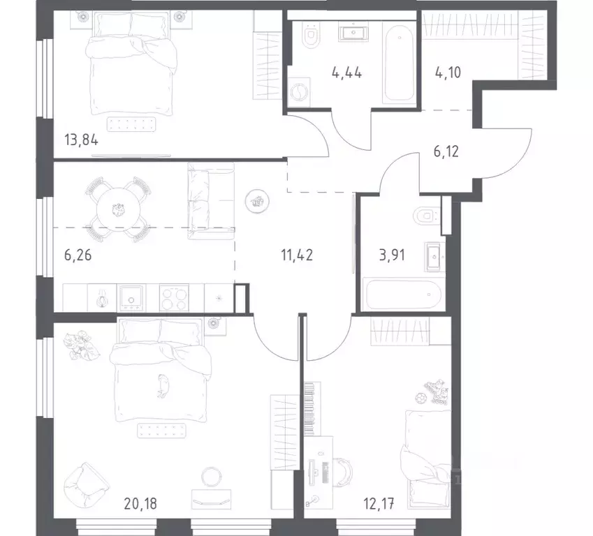 3-к кв. Башкортостан, Уфа ул. Минигали Губайдуллина, 8к9 (82.44 м) - Фото 1