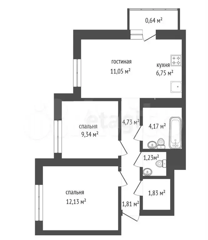 3-к. квартира, 54,5 м, 5/8 эт. - Фото 0