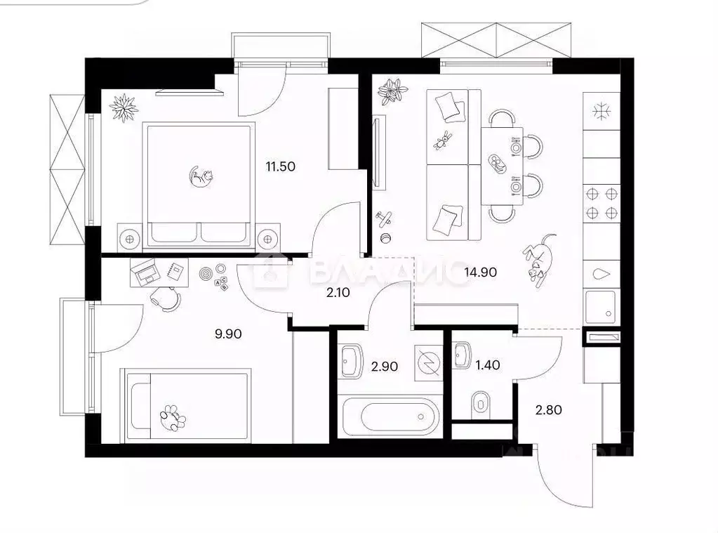 2-к кв. Москва ул. Трехполье, 6к1 (49.0 м) - Фото 2