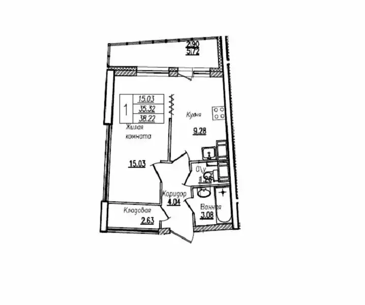 1-комнатная квартира: Санкт-Петербург, улица Кустодиева, 5к1 (39.9 м) - Фото 1