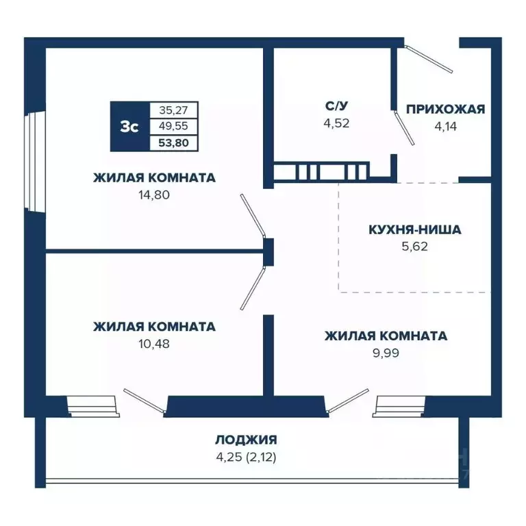 3-к кв. Новосибирская область, Новосибирск Знаменский кв-л,  (53.8 м) - Фото 0