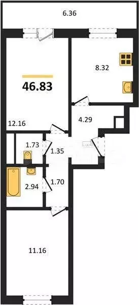 2-к. квартира, 46,8 м, 9/10 эт. - Фото 0