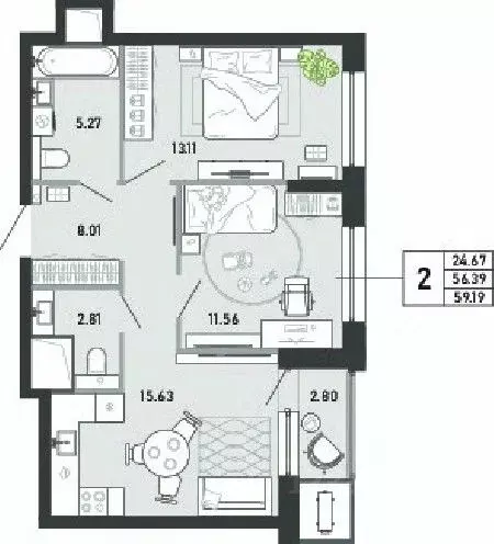 2-к кв. Тульская область, Тула ул. Фридриха Энгельса, 70А (59.19 м) - Фото 0