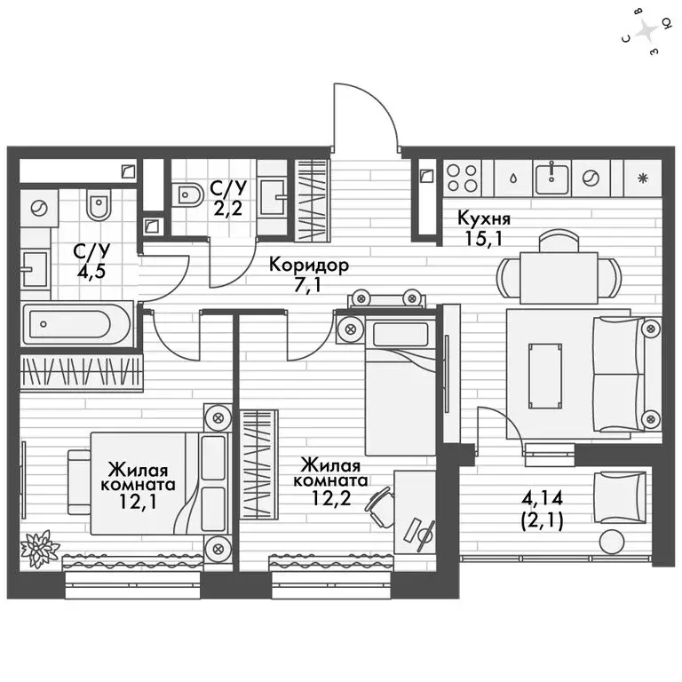 2-комнатная квартира: Зеленодольский район, Октябрьское сельское ... - Фото 2