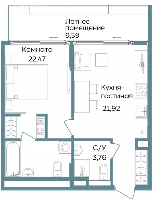 2-комнатная квартира: Саки, курортный кластер Темпо (57.74 м) - Фото 0