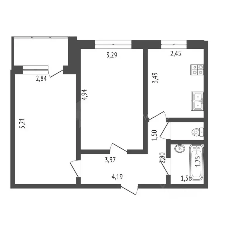 Квартира, 2 комнаты, 51 м - Фото 1